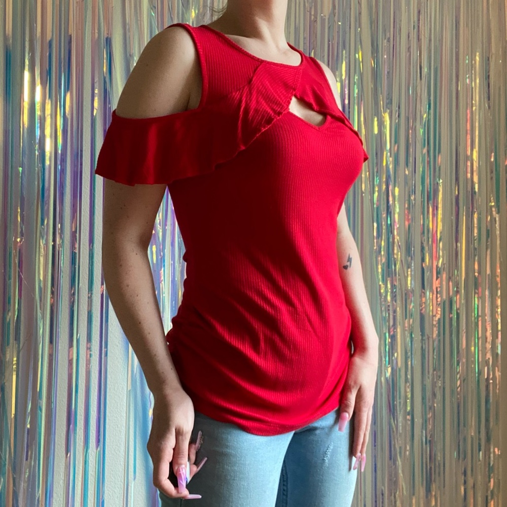 Candies • Open Shoulder Peekaboo Ruffle Blouse